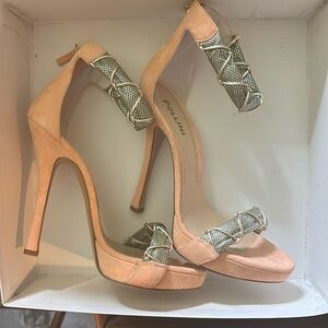 Designer Pollini Suede ankle strap heels